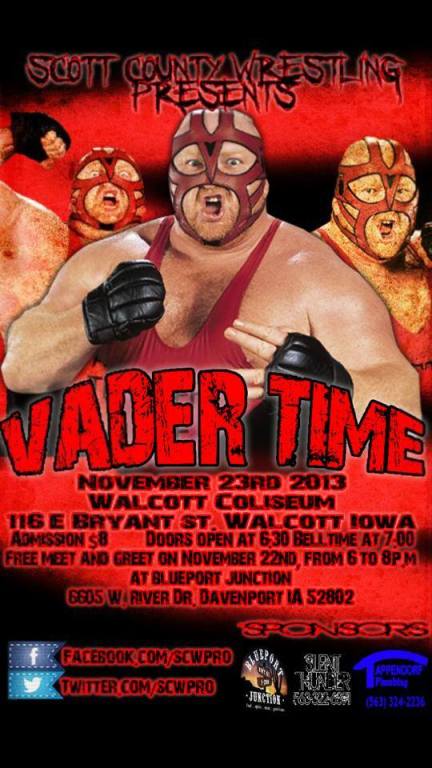 The flyer for SCW Vader Time this Saturday.