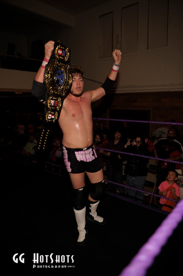 Mikey Danger celebrates after defeating Hype Gotti for the MAGNUM Pro championship at Oakland, Neb. on Nov. 29 (Photo from GG Hotshots)